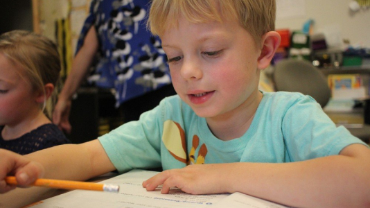 Young student taking a test